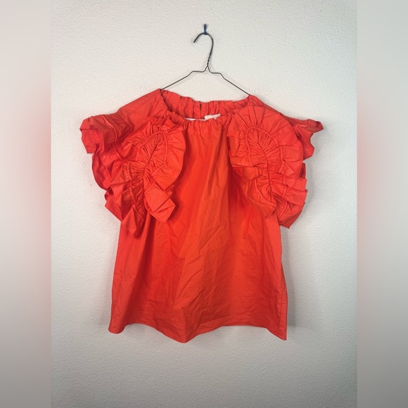 Ulla Johnson Elora Ruffle-Sleeve Cotton Poplin Top size 8 - Picture 6 of 9